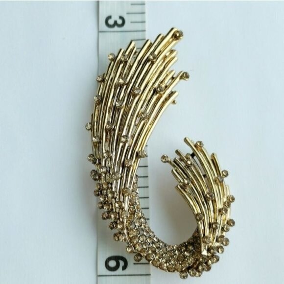 VINTAGE mid century gold tone Crystal brooch pin - Picture 6 of 7